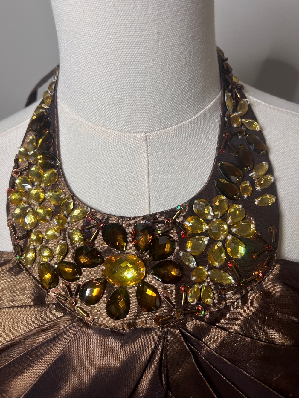 Y2K Masquerade Brown Beaded Halter Ruffle Bubble Hem Party Dress Homecoming 7/8 - Picture 5 of 14